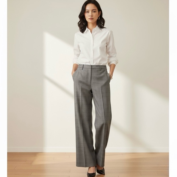 NEW JACOB Wide Leg Dress Pants in Glen Plaid - Picture 2 of 16